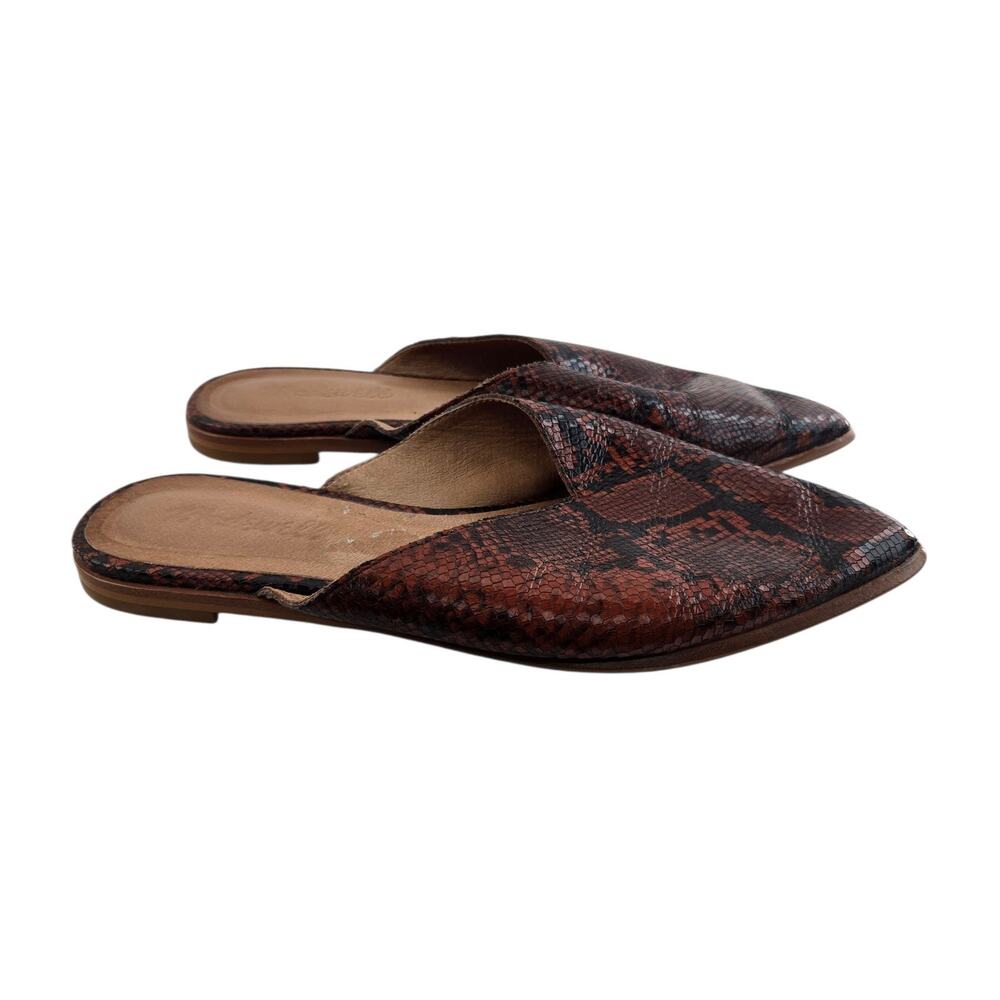 Madewell Emilia Mules Women 7.5 Snake Embossed Leather Brown Black Flats Comfort